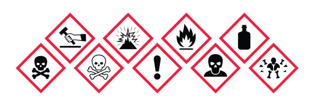 GHS hazard pictogram icons collection danger symbols for chemical safety labeling workplace transport and laboratory warning system vector design