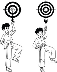 Two boys reaching for targets with reaching objective ambition direction decision challenge opportunity strategy planning activity