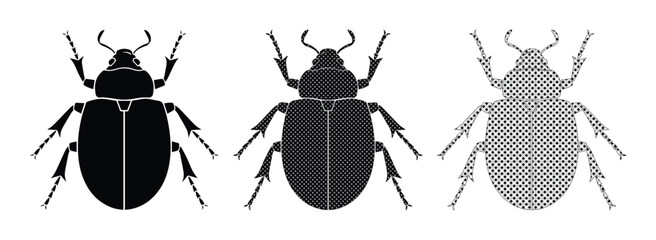 Minimalist beetle insect vector set, black and white bug silhouettes, collection of 3 beetle icons for nature and biology design © Jemie