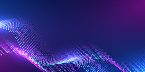 Abstract digital wave background. Design for futuristic connection network data communication curve blue purple light science visualization. © H2Omanager
