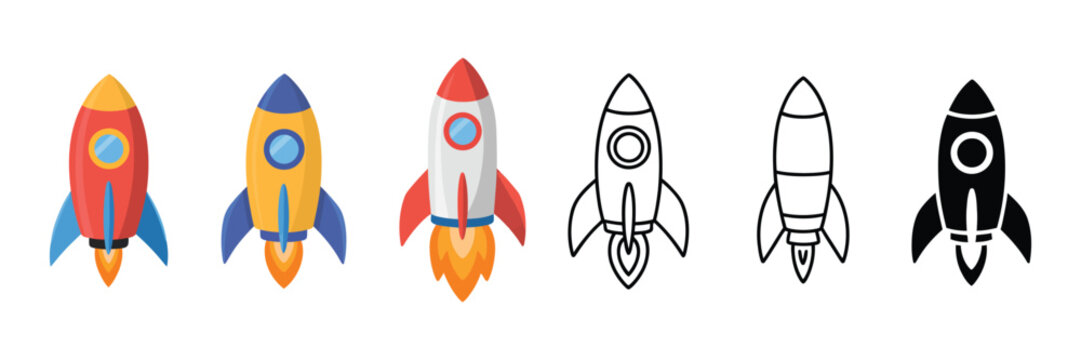Rocket icon set flat design template vector illustration with space launch startup symbols modern clean minimal rocket collection