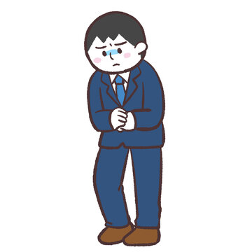 青ざめて下を向く男性会社員のイラスト