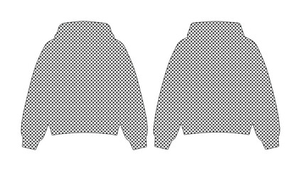 Hoodie technical sketch vector, oversized hooded sweatshirt mockup with checkered pattern, streetwear apparel template for fashion design and tech packs © Caleb