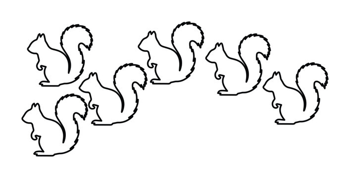 Minimalist squirrel outline vector set, black line art squirrel silhouettes, collection of 6 forest animal icons for nature branding and logo design