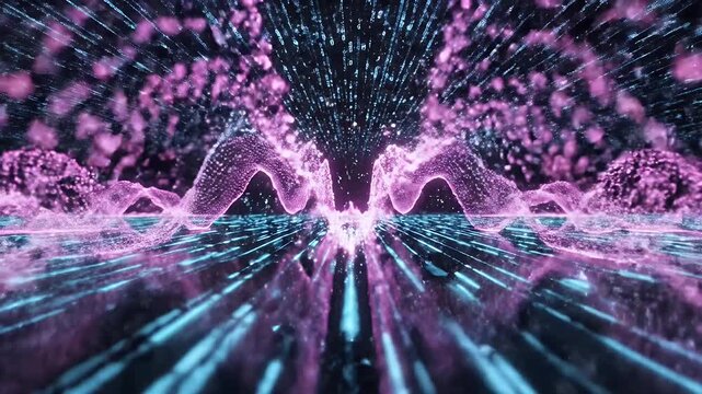 Futuristic Neon Pulse Wave Visualization - A dynamic and vibrant digital visualizer showcasing neon pulse waves and a data grid in a futuristic setting.