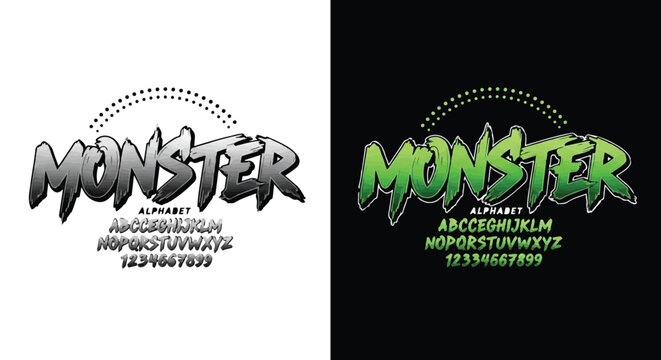 Monster alphabet font with gradient letters and