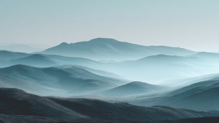 Naklejka premium Rolling hills layered compression, soft fog, minimal landscape background
