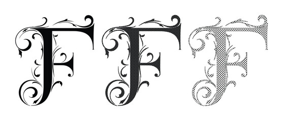 Vintage ornamental letter F set, elegant floral initial monogram vector, decorative calligraphic alphabet design for luxury branding and wedding stationery © Caleb