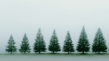 Fototapeta premium Pine trees aligned in a row, layered compression effect