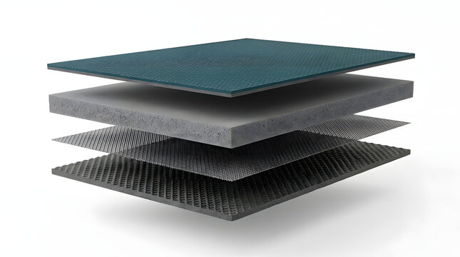 Advanced training mat exploded structure showing top texture foam core ventilation mesh and traction base for workouts