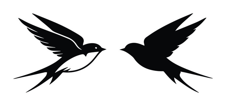 Minimalist swallow bird silhouettes, black flying swift icons, elegant nature vector graphics for logo design and decorative branding