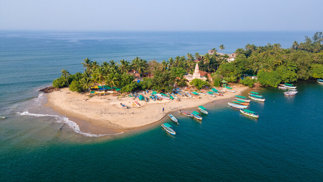aerial view of devbag beach along village in konkan , maharashtra
