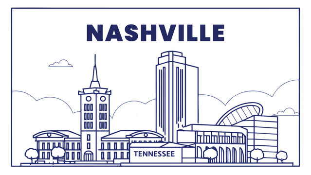 Nashville skyline silhouette vector illustration with minimalist blue design