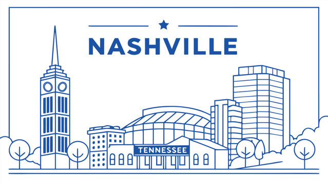 Nashville Tennessee skyline vector art in blue
