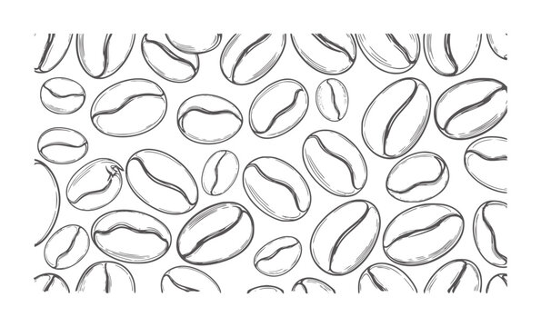 Hand drawn coffee bean pattern black and white