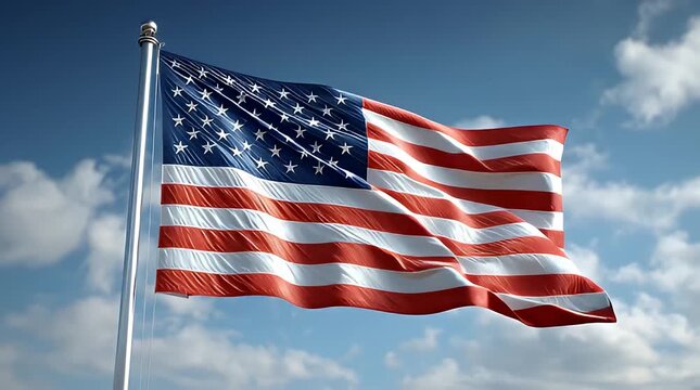 American flag waving in the wind.