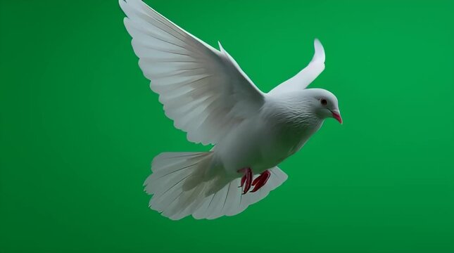 White Dove Flying in Green Background.