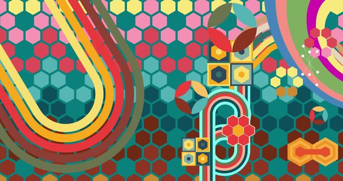 Retro 70s Background animation with Groovy 1970s art video. Minimalistic Vintage design, old-fashioned color artwork.