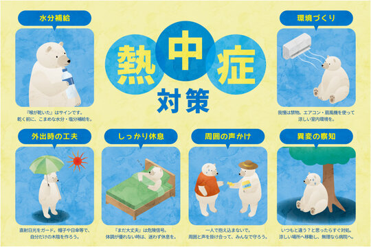 夏の熱中症予防ガイド かわいい動物インフォグラフィック