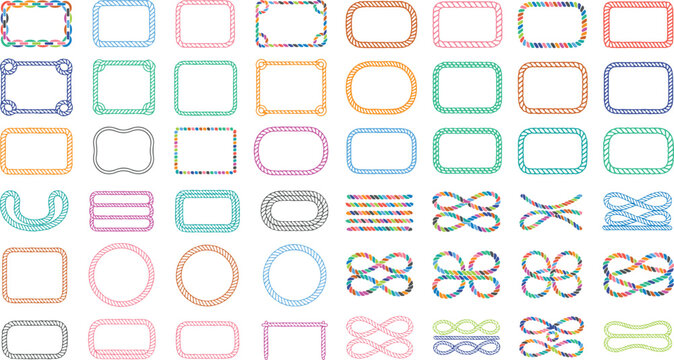 Collection of colorful rope border frames and shapes for graphic design  various styles and patterns