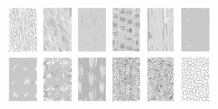 Collection of gray textured fabric swatches arranged in a grid pattern