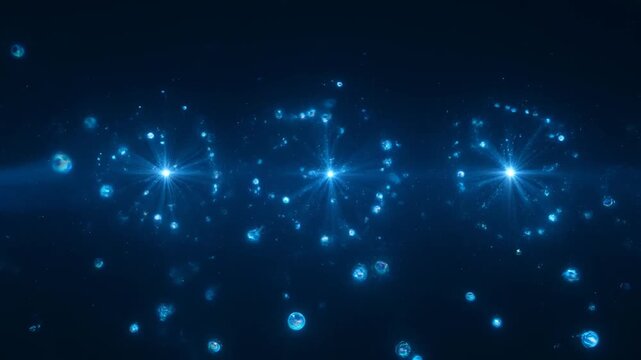 Illuminated Celestial Spheres: A mesmerizing display of radiant orbs, aglow with a cosmic light against a deep blue canvas.