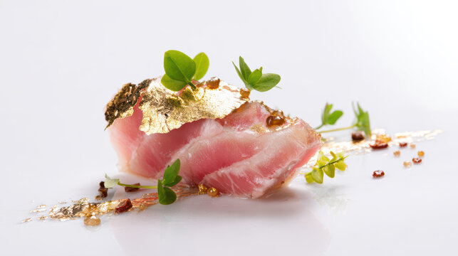 fresh bluefin tuna otoro sashimi with gold leaf garnish
