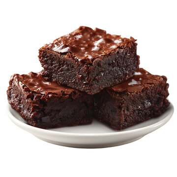 A stack of chocolate brownies  plate isolated on transparent background
