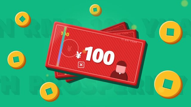 Flat Illustration of Red Banknotes and Traditional Gold Coins for Financial Wealth and Prosperity Concepts