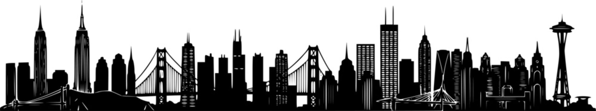 USA cities skylines set. Vector silhouettes
