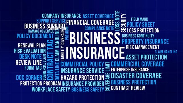 Dark Corporate Business Insurance Word Cloud Animation Shameless Loop. Business Insurance Kinetic Typography Enterprise Protection Theme