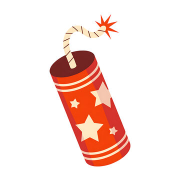 colorful cartoon firecracker with stars on white background