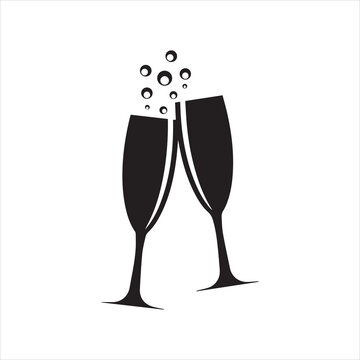 wo Glasses of Champagne Silhouette Vector Illustration on white background 