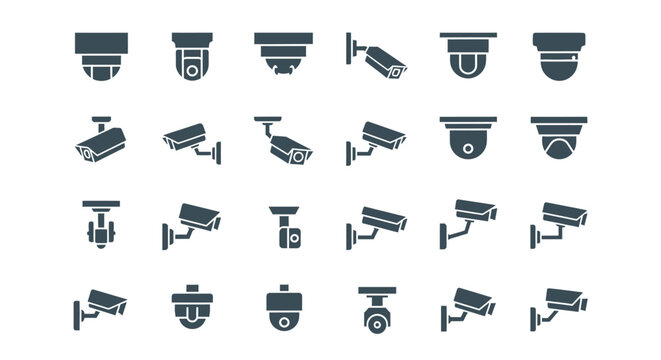Collection of various security cameras and surveillance systems icons.