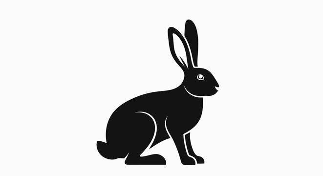 Sitting hare silhouette vector illustration long ears rabbit profile wildlife animal sitting.