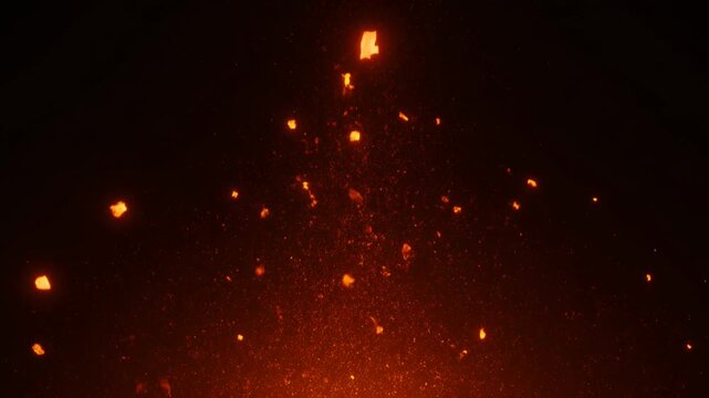 Fiery Ember Dance: Capturing the mesmerizing dance of floating embers rising against a dark, dramatic backdrop, evocative of warmth and destructive power.