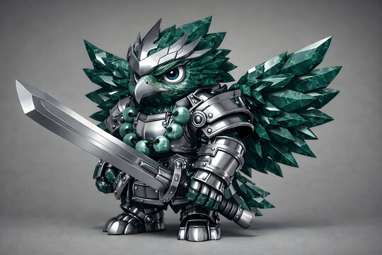 Yuru-Mecha: Gemstone - Storm Ruler Eagle with Jade Armor, 3D Chibi Mecha