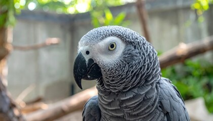 Obraz premium Close-up Portrait of an African Grey Parrot with Intelligent Eyes.