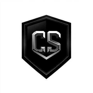 shiny black shield emblem with metallic silver 3d letters cs conveying strength and sleek sophistication
