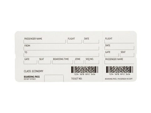 Blank airline boarding pass ticket on transparent background