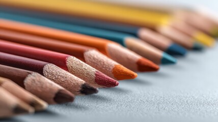 Obraz premium Closeup of colored pencils aligned in a row