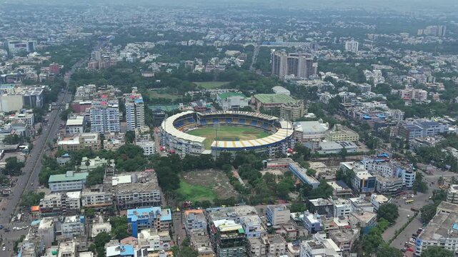 Aerial view of Holkar Cricket Stadium, Indore, Madhya Pradesh, India which is operated by Madhya Pradesh Cricket Association