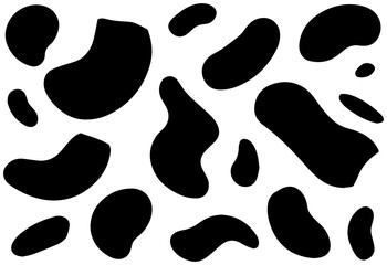 Fototapeta premium Abstract smooth entirely flat fluid paint splash shapes and organic blobs in black and white creating a dynamic and modern graphic design element for backgrounds and textures
