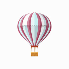 Fototapeta premium Striped Hot Air Balloon with Basket Illustration