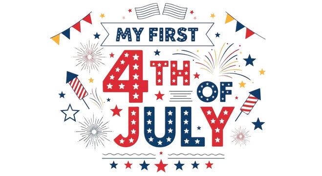 Patriotic 4th of July celebration badge, American Independence Day emblem, festive red white blue fireworks icon