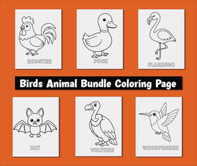 Fototapeta premium Birds Animal cute Coloring Pages Bundle for Kids Cute Cartoon Printable Coloring Book bold and Easy Simple Line Art Worksheet Set for Preschool Kindergarten Learning Activities Fun Drawing Pages