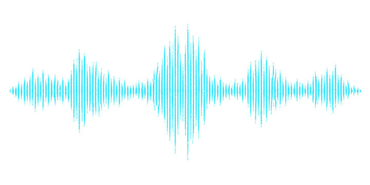 Abstract blue music background featuring a digital vector illustration of audio wave pulses and frequency spectrum lines for modern technology design