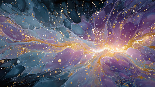 Abstract fluid art with gold accents