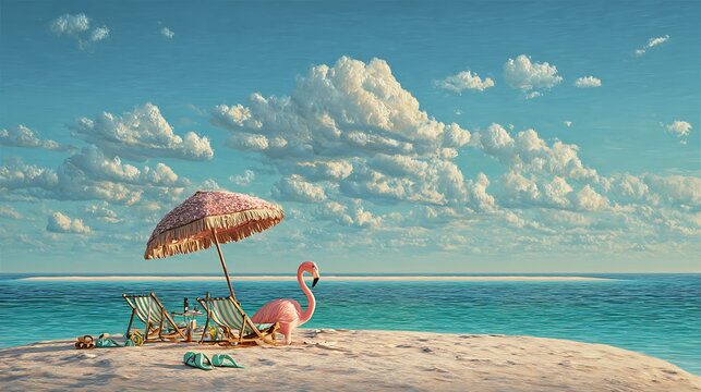 Person sitting on beach chair under umbrella with ocean and sky background
