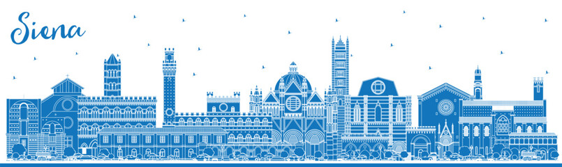 Naklejka premium Outline Siena Tuscany Italy City Skyline with Blue Buildings. Illustration. Business Travel and Concept with Historic Architecture. Siena Cityscape with Landmarks.